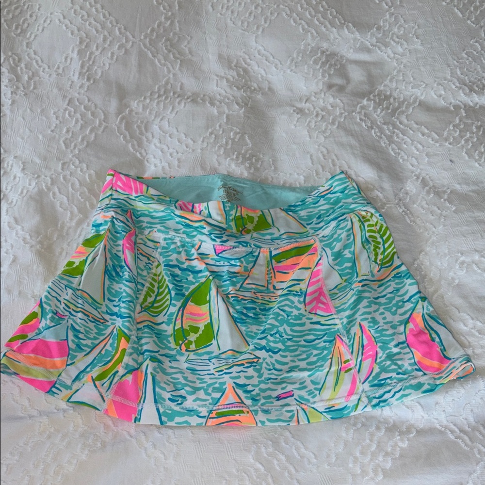 Lilly Pulitzer Luxletic - Josephine Skort; Pink & Blue Sailboat print, Small